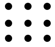 Nine dots in a three by three grid